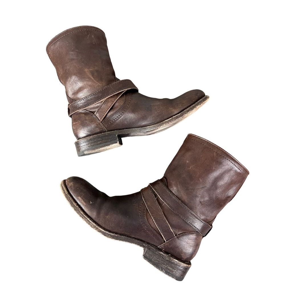 Frye Veronica Short Slouchy Brown Leather Buckle Boot Size 8 - Picture 5 of 10